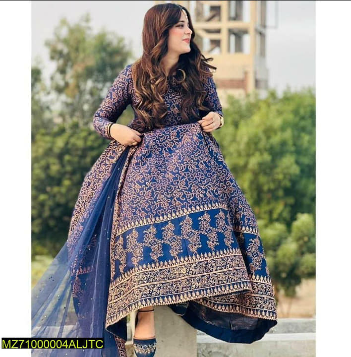 60% Off Reet-Riwaaj Special stitched Silk 3 piece Banarsi print maxi