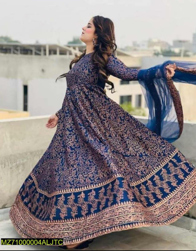 60% Off Reet-Riwaaj Special stitched Silk 3 piece Banarsi print maxi
