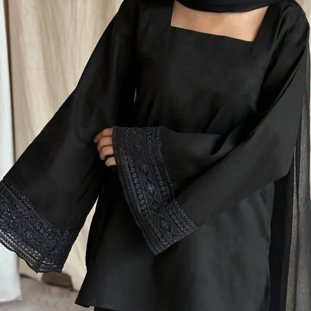 Reet-Riwaaj trndy Black Farshi Dress,3pcs (New Arrival)
