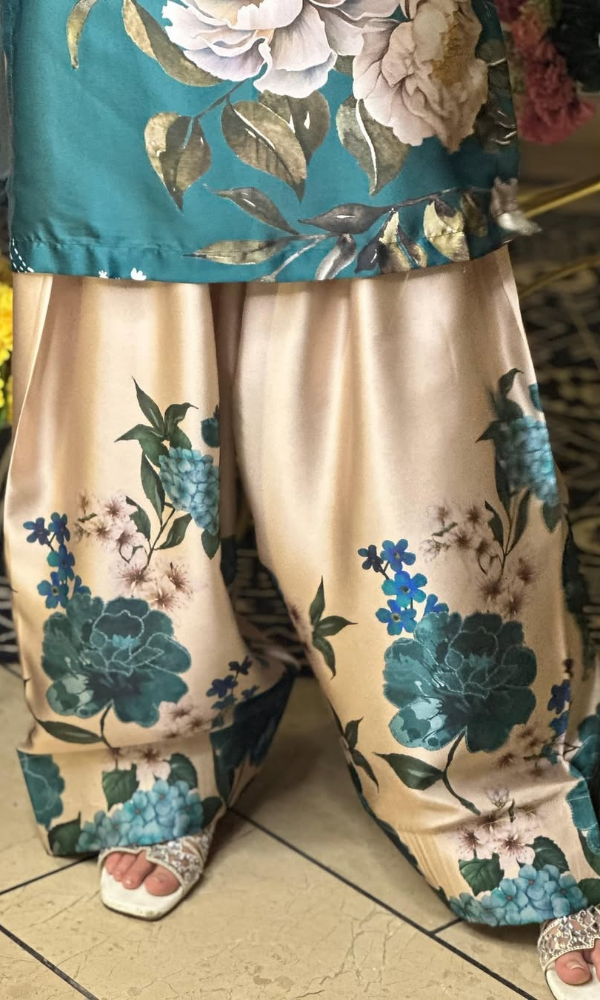Reet-Riwaaj new arrival Teal Blossom 2pcs silky Lawn
