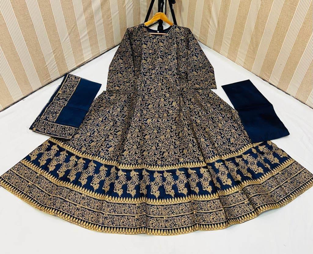 60% Off Reet-Riwaaj Special stitched Silk 3 piece Banarsi print maxi