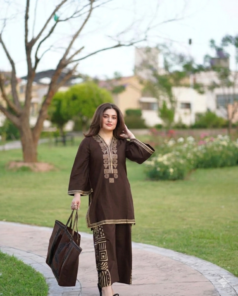 30%Off Eid collection Trending Summer Linen printed Co-ord set with Bag