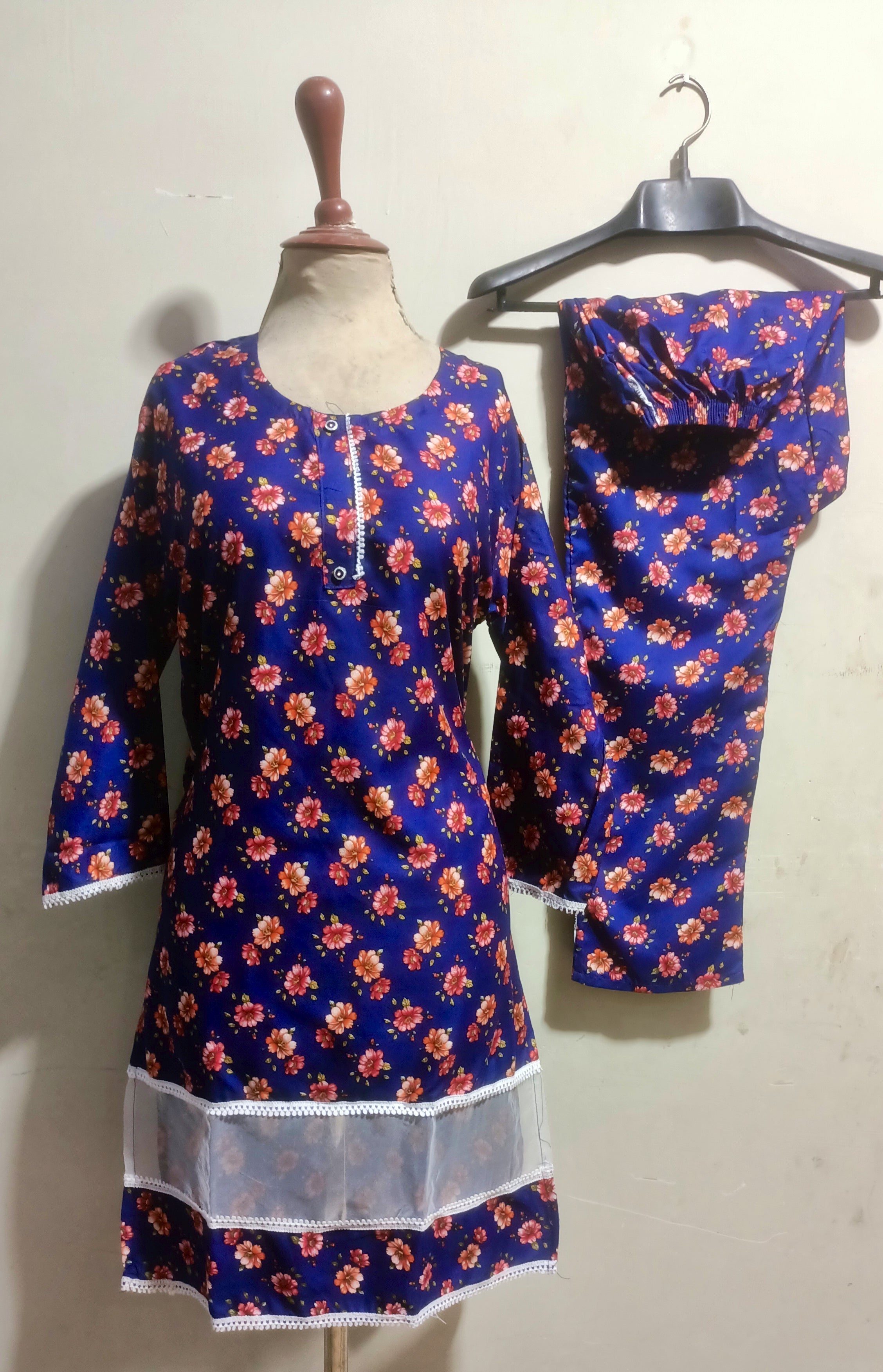 Floral XL–poly cotton digital print cutwork tishu pach Co-Ords 2Pc Set