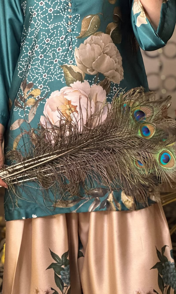 Reet-Riwaaj new arrival Teal Blossom 2pcs silky Lawn