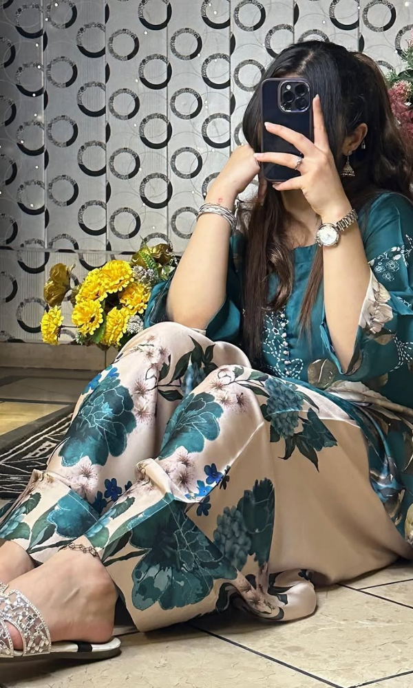 Reet-Riwaaj new arrival Teal Blossom 2pcs silky Lawn