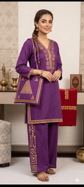 30%Off Eid collection Trending Summer Linen printed Co-ord set with Bag